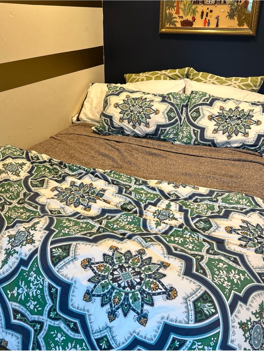 Pottery barn Ashton Green Medallion queen duvet Bedding Set - Home Bedding